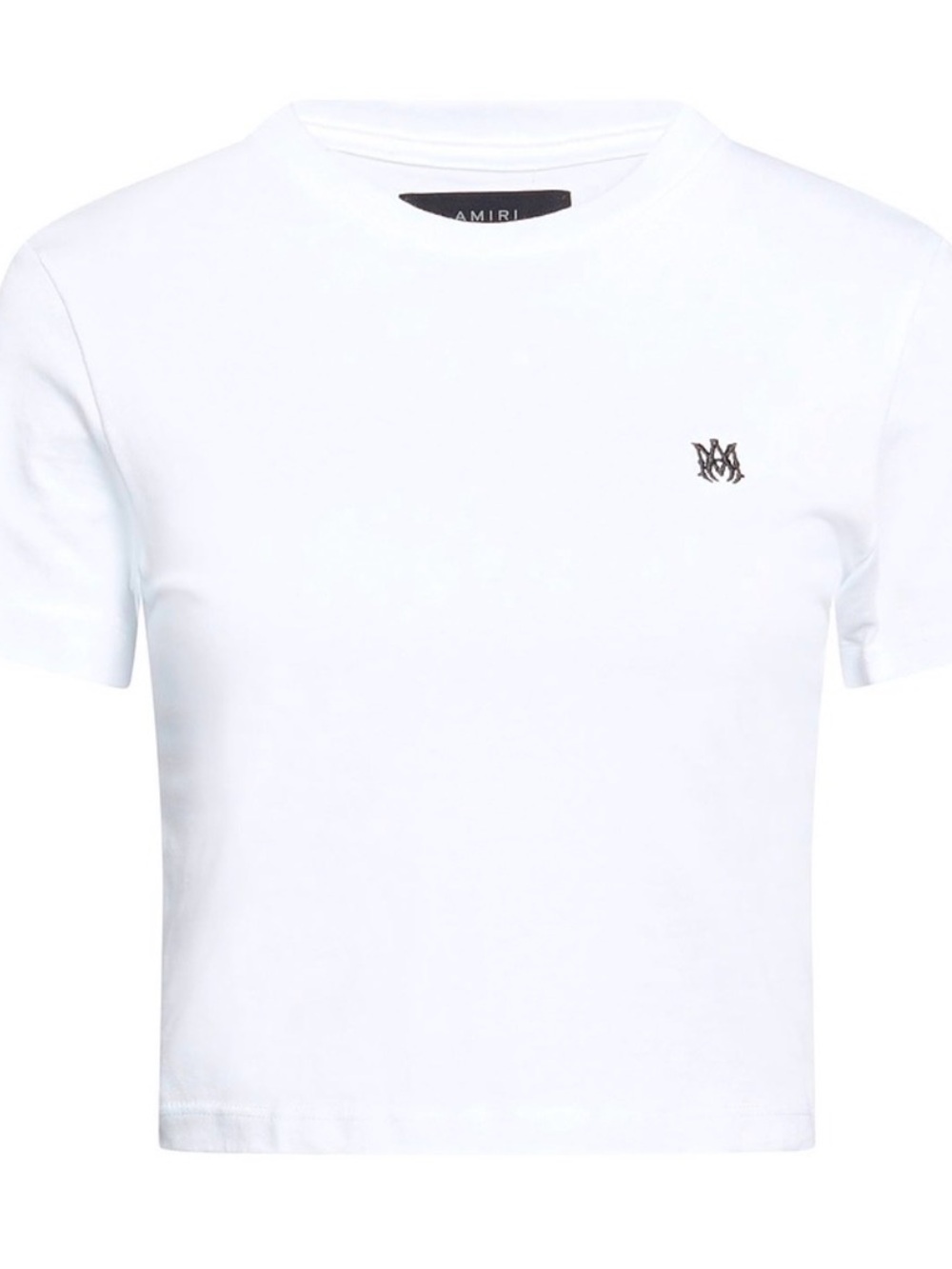 AMIRI White Women’s  Short Sleeve Crop Crewneck Tee with Embroidered Logo